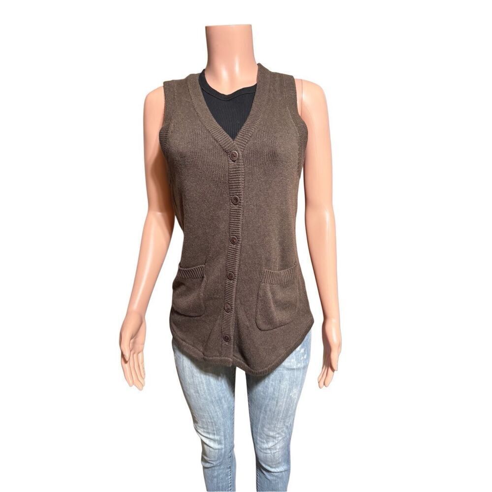 Women's moca sleeveless button up Shirt tail vest M